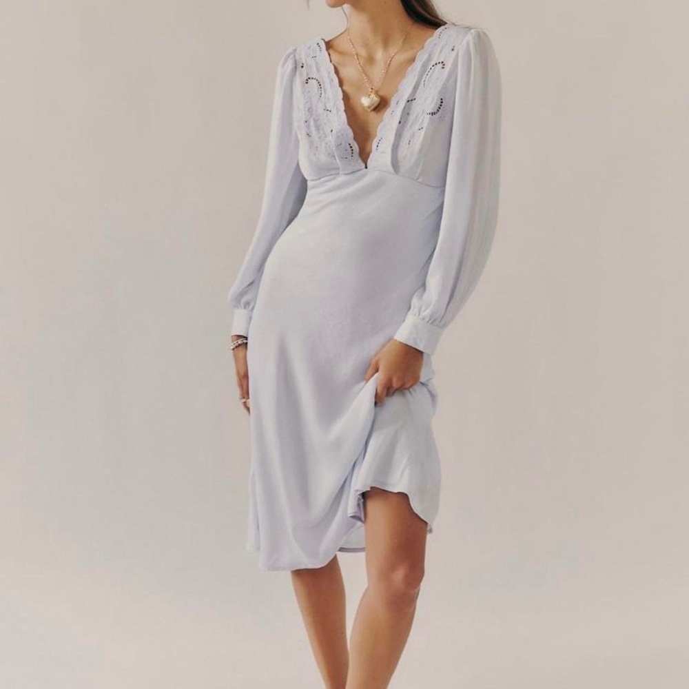 Free People Powder Blue Arabella Lace Trim Midi Dress